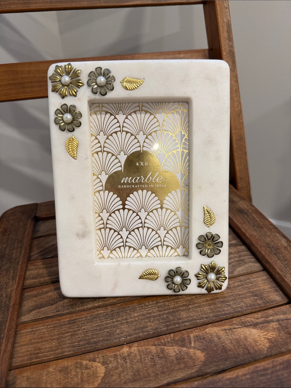 Vintage Marble 4x6 Picture Frame Gold Floral Embellished Handcrafted India